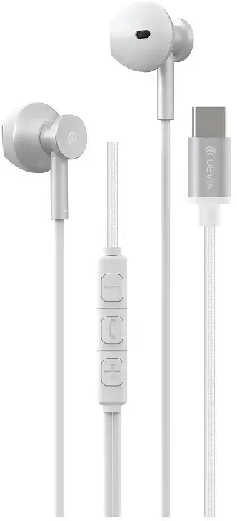 Devia laidinės ausinės Smart M2 Digital Metal USB-C sidabro spalvos