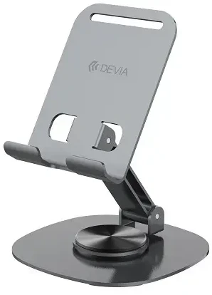 Devia sulankstomas telefono ir planšetės stovas EL243, besisukantis 360°, pilkas, metalinis