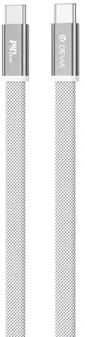 Devia Ultra3 USB-C PD 240W metalinis pintas plokščias greitojo įkrovimo laidas 1,5 m baltas