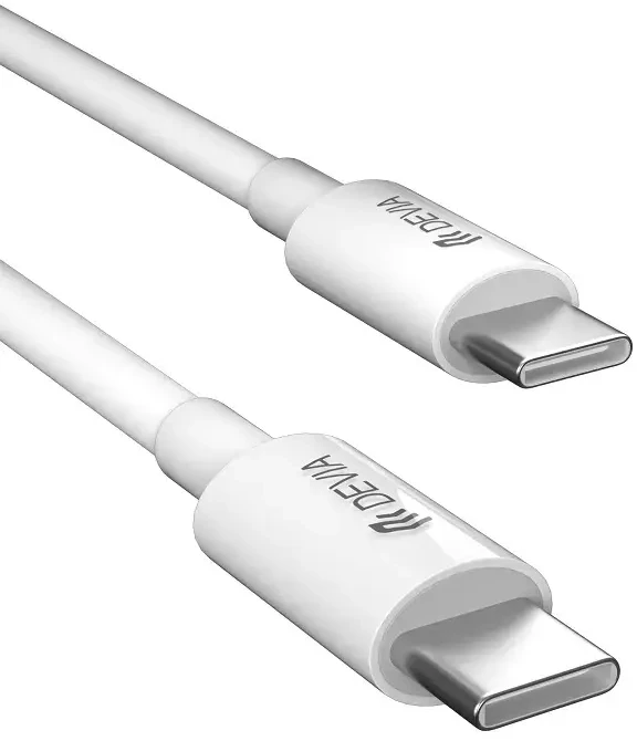 Devia sieninis įkroviklis Extreme PD GaN 65W 2x USB-C 1x USB baltas + laidas USB-C – USB-C nešiojamojo kompiuterio įkroviklis