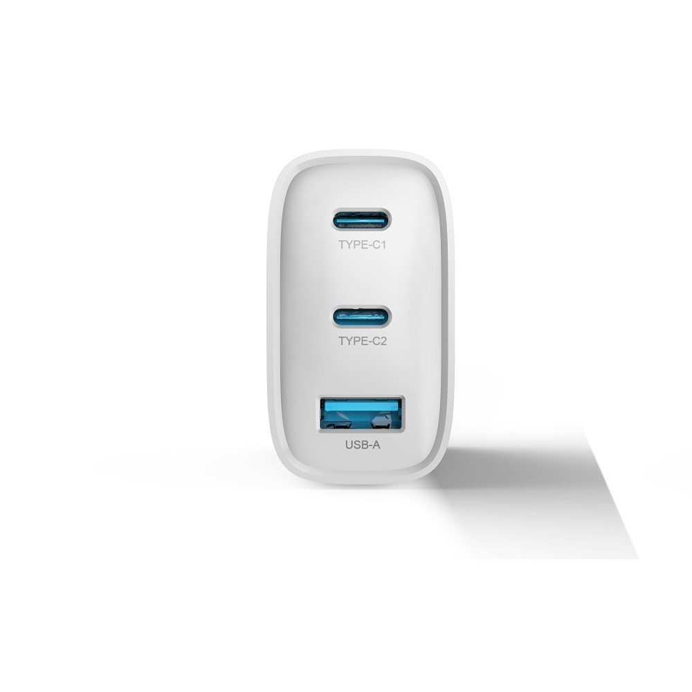 Devia laidinis įkroviklis Extreme PD GaN 65W 2x USB-C 1x USB baltos spalvos + kabeliu USB-C - USB-C laptop charger