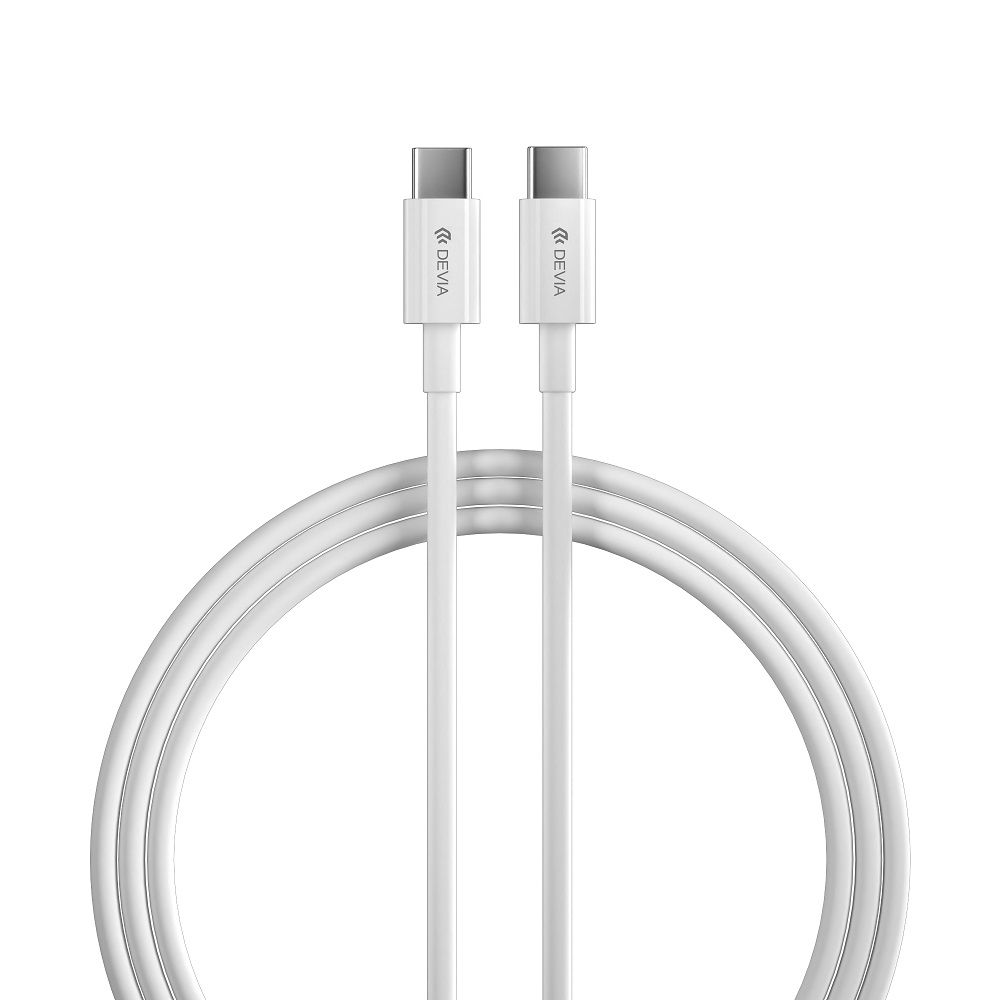 Devia laidinis įkroviklis Extreme PD GaN 65W 2x USB-C 1x USB baltos spalvos + kabeliu USB-C - USB-C laptop charger
