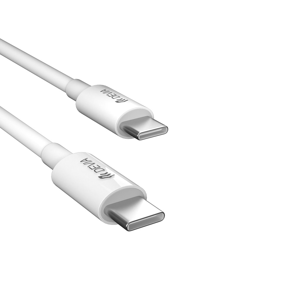 Devia laidinis įkroviklis Extreme PD GaN 65W 2x USB-C 1x USB baltos spalvos + kabeliu USB-C - USB-C laptop charger