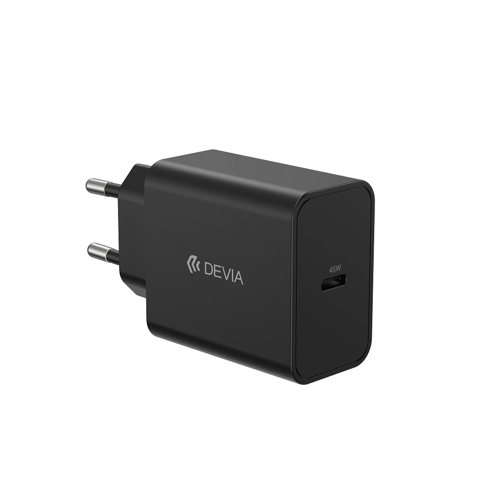 Devia laidinis įkroviklis Rocket PD 45W 1x USB-C juodos spalvos+ kabelis USB-C - USB-C