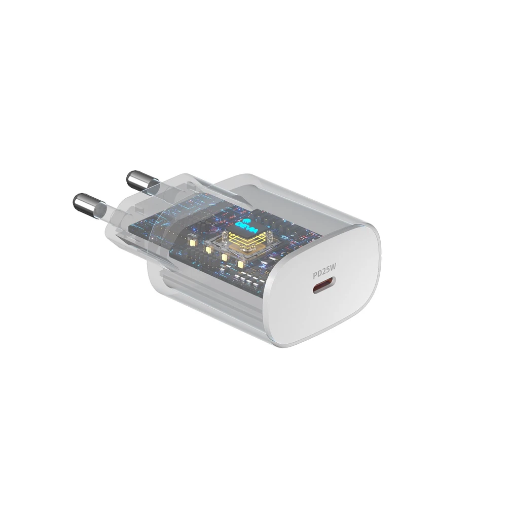 Devia laidinis įkroviklis Smart PD 25W 1x USB-C baltos spalvos + kabeliu USB-C - USB-C