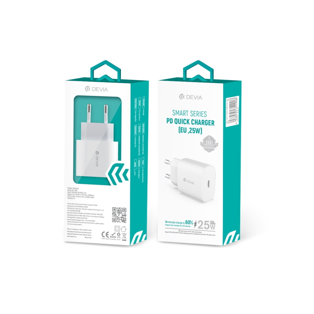Įkroviklis buitinis Devia Rocket PD Quick Charge 25W baltas