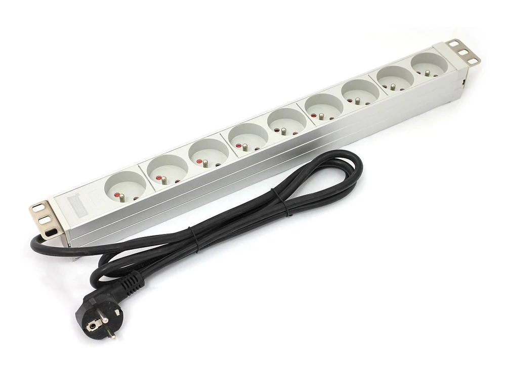 Assmann Electronic DIGITUS A-19-STRIP-3-IMP PDU išėjimo juosta 19 RACK 9xType E 1,8 m laidas su Schuko aliuminio