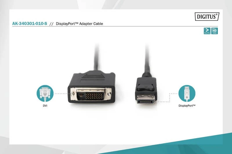 Assmann Electronic ASSMANN adapteris DisplayPort 1.2 DVI-D 24+1 M/M skaitmeninis Full HD Dual Link 1m maks. 2560 x 1600