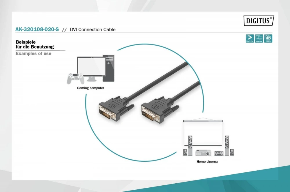 Assmann Electronic ASSMANN DVI prijungimo kabelis DVI(24+1) M/M 2.0m DVI-D Dual Link bl