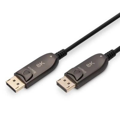 Assmann Electronic ASSMANN DisplayPort AOC Hibridinio pluošto prijungimo kabelis M/M 15m UHD 8K60Hz CE auksinis bl