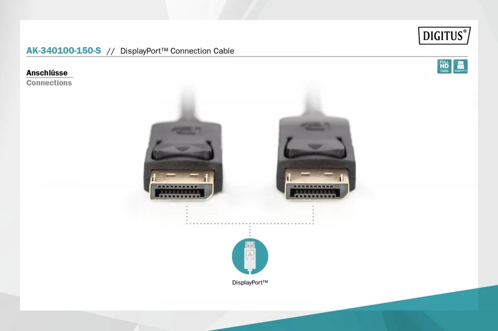 Assmann Electronic ASSMANN DisplayPort kabelis St/St 15,0 m su blokavimu Full HD 1080p