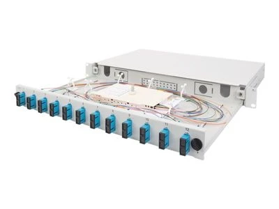 „Digitus“ optinio pluošto sujungimo dėžutės priekinis skydelis, greitas užraktas, 12x SC DX, 1U | DN-96200-QL | Pilkas