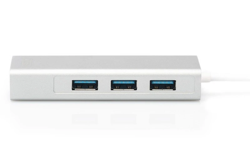 Assmann Electronic DIGITUS 3 Port USB 3.0 Type C Hub su Gigabit Ethernet 3xUSB A/F 1xUSB C/M 1xRJ45 LAN Palaiko Windows ir Mac OS