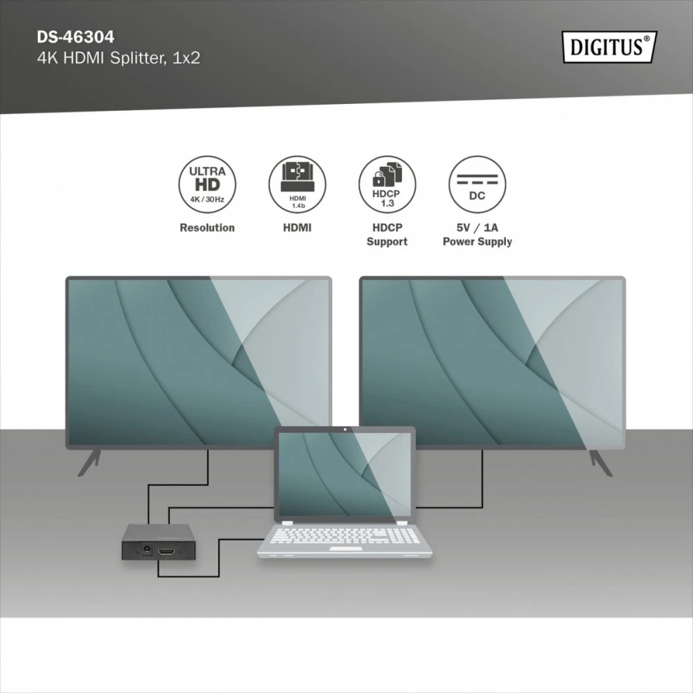 Šakotuvas Assmann Electronic Digitus DIGISTUS 4K HDMI Splitter 1x2 unterstuetzt 4K2K 3D Video Format Farbe juodas