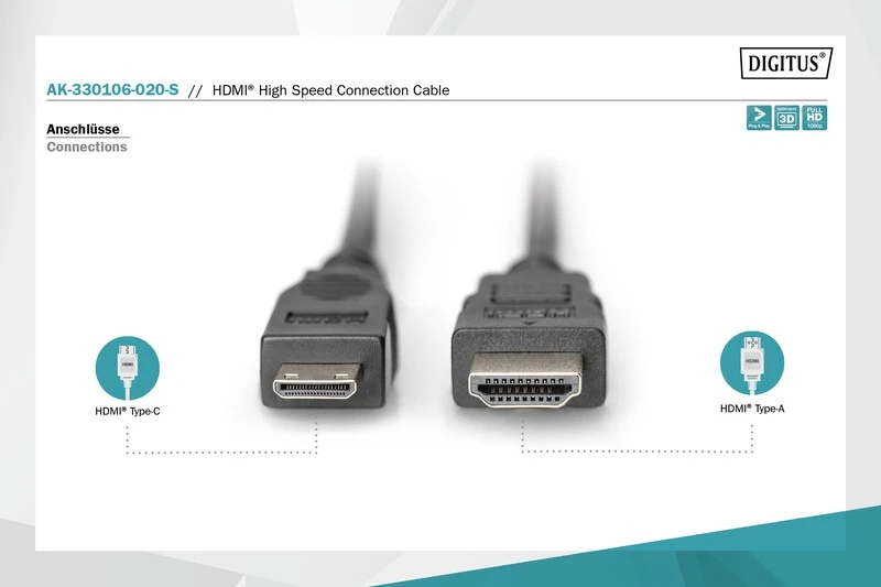 Assmann Electronic ASSMANN HDMI High Speed jungties kabelis tipas C - tipas A M M 2.0m Ultra HD 24p auksinis bl