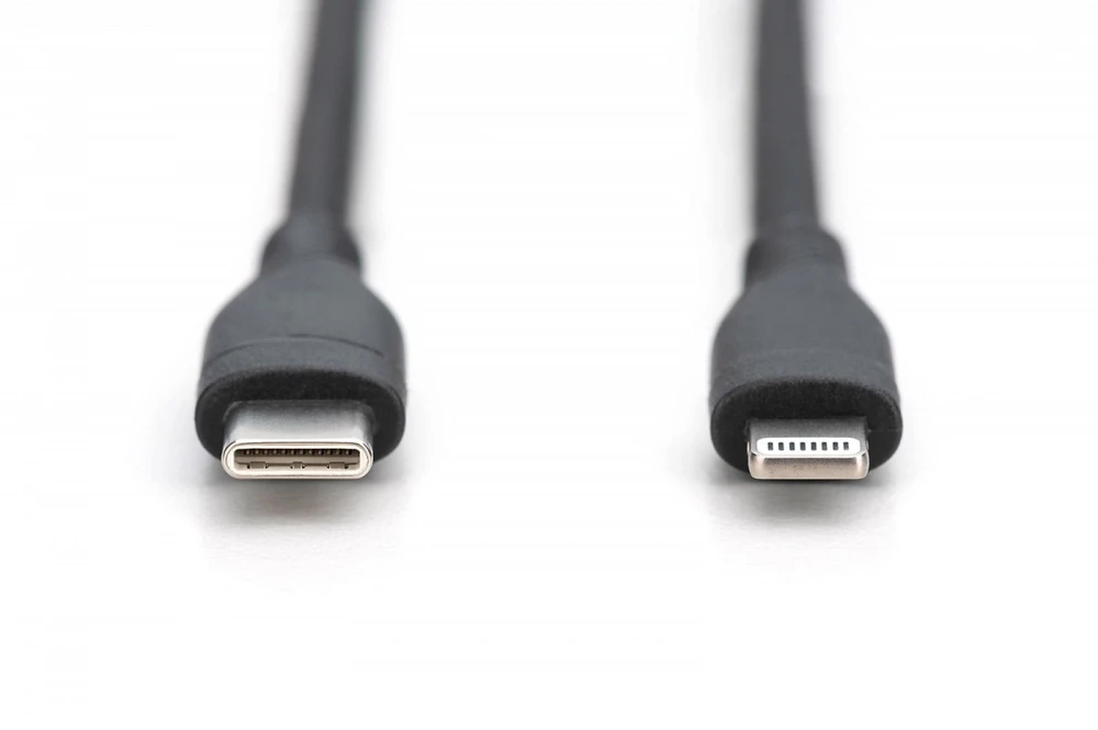 Digitus DIGIT USB silikoninis įkrovimo laidas, USB-C - Lightning 0,5m, USB 2.0, 60W, juodas
