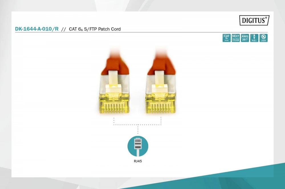 „Digitus Patchcord SFTP“, CAT 6a, raudona (DK-1644-A -010 / R)