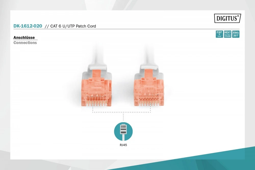 Assmann Electronic DIGITUS CAT 6 U-UTP patch kabelis PVC AWG 26/7 ilgio 2m spalvotas pilkas