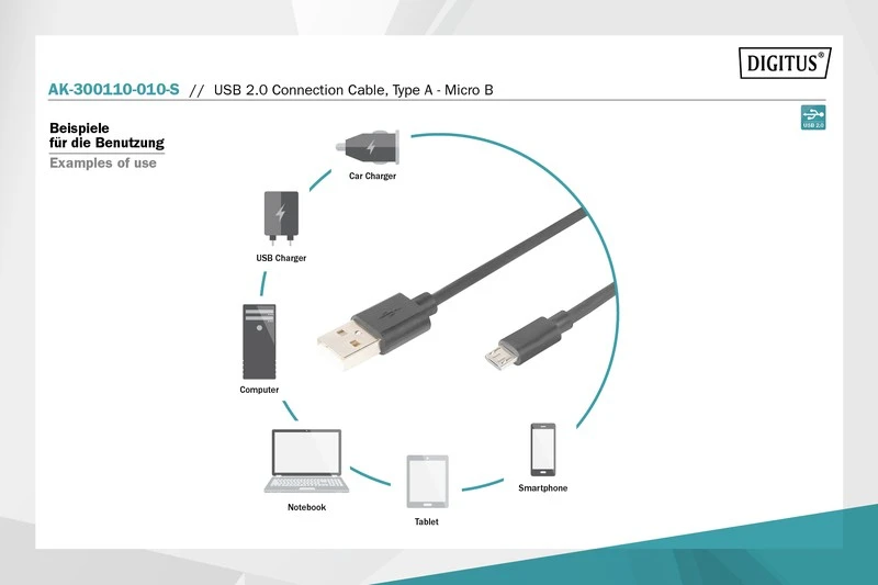 Assmann Electronic DIGITUS USB2.0 kabelis USB A kištukas micro USB kištukas 1m juodas urmu