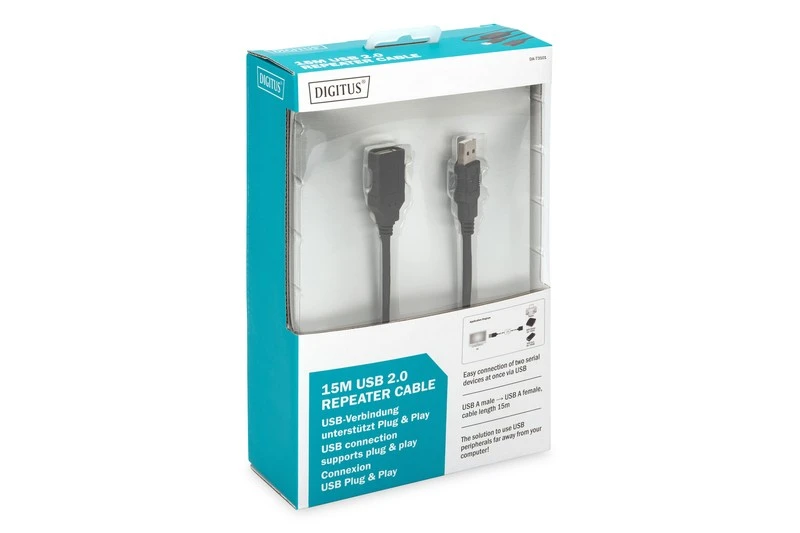 Assmann Electronic DIGITUS USB 2.0 kartotuvo kabelis, 15m USB A vyriškas / A moteriškas