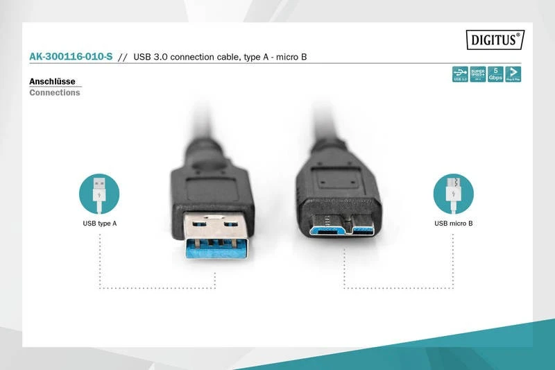 Assmann Electronic ASSMANN USB 3.0 jungties kabelis A/M micro B/M 1m