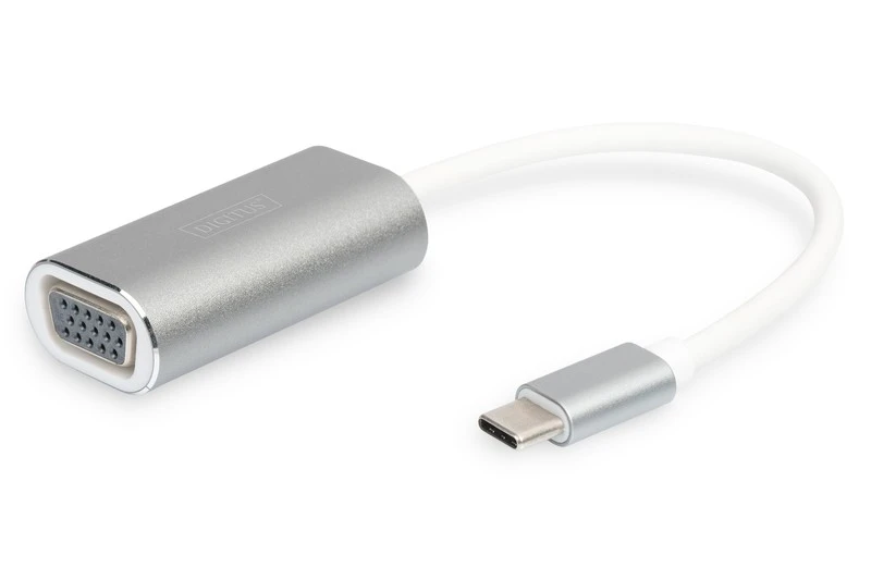 Assmann Electronic DIGITUS USB3.0 Typ C VGA grafinis adapteris Alu korpusas 20cm kabelio mikroschemų rinkinys VL100+IT6513 baltas