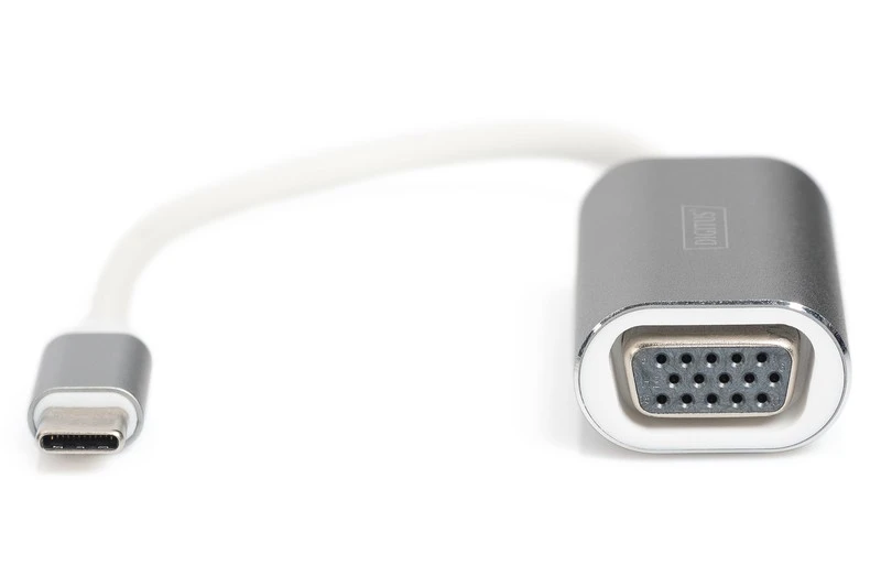 Assmann Electronic DIGITUS USB3.0 Typ C VGA grafinis adapteris Alu korpusas 20cm kabelio mikroschemų rinkinys VL100+IT6513 baltas