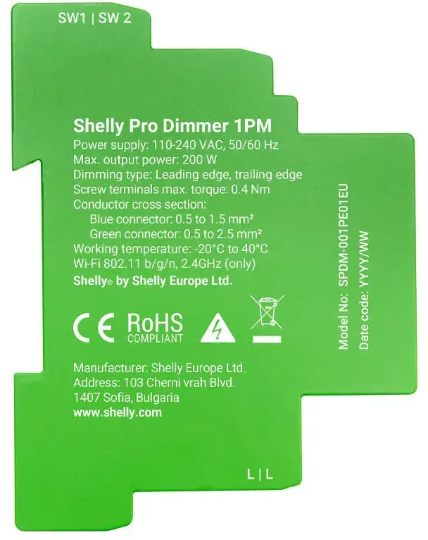 Shelly Pro Dimmer 1PM 1 kanalo pritemdymo modulis