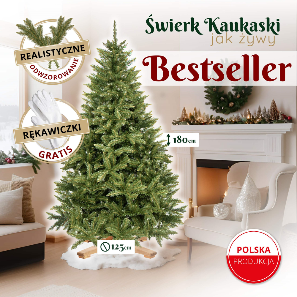 Dirbtinė Kalėdų eglutė Premium Royal Trees, Kaukazo eglė, su mediniu stovu Springos CT0186 180 cm