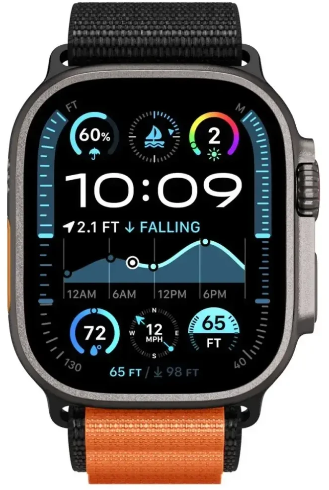 Spigen WBF1 Strap for Apple Watch 44 / 45 / 46 / 49 mm – juodos spalvos ir oranžinės spalvos