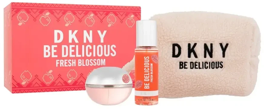 DKNY Be Delicious Fresh Blossom EDP rinkinys moterims (EDP 100 ml + Kūno Purškiklis 125 ml + Kosmetinis krepšelis)