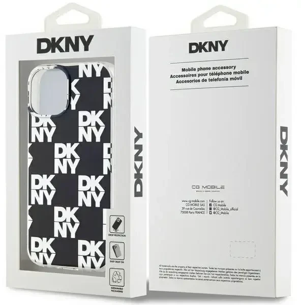 DKNY DKHCP15MHDLCEK Apple iPhone 15 Plus 14 Plus 6.7 inch juodos spalvos kietas dėklas IML Checkered Mono Pattern