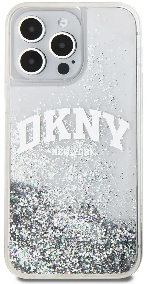 DKNY DKHCP15XLBNAET Apple iPhone 15 Pro Max 6.7″ baltos spalvos kietas dėklas Liquid Glitter Big Logo