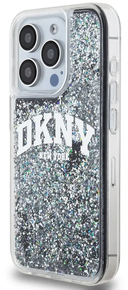 Apple iPhone 15 Pro DKNY dėklas Liquid Glitter Big Logo (DKHCP15LLBNAEK) juodos spalvos