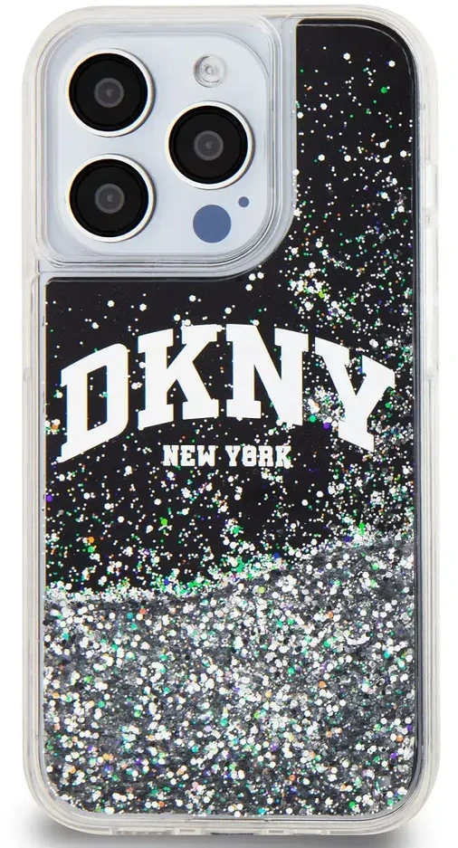 Apple iPhone 15 Pro DKNY dėklas Liquid Glitter Big Logo (DKHCP15LLBNAEK) juodos spalvos