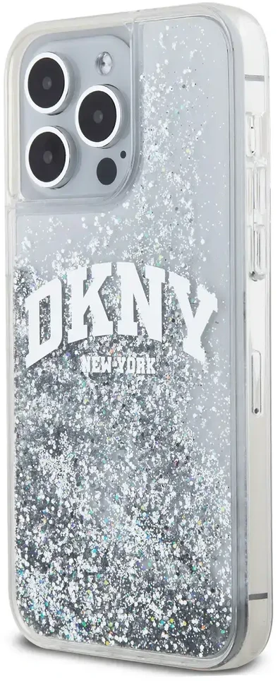 DKNY DKHCP15XLBNAET Apple iPhone 15 Pro Max 6.7″ baltos spalvos kietas dėklas Liquid Glitter Big Logo