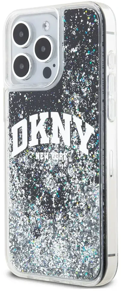 DKNY DKHCP15XLBNAEK Apple iPhone 15 Pro Max 6.7″ juodos spalvos kietas dėklas Liquid Glitter Big Logo