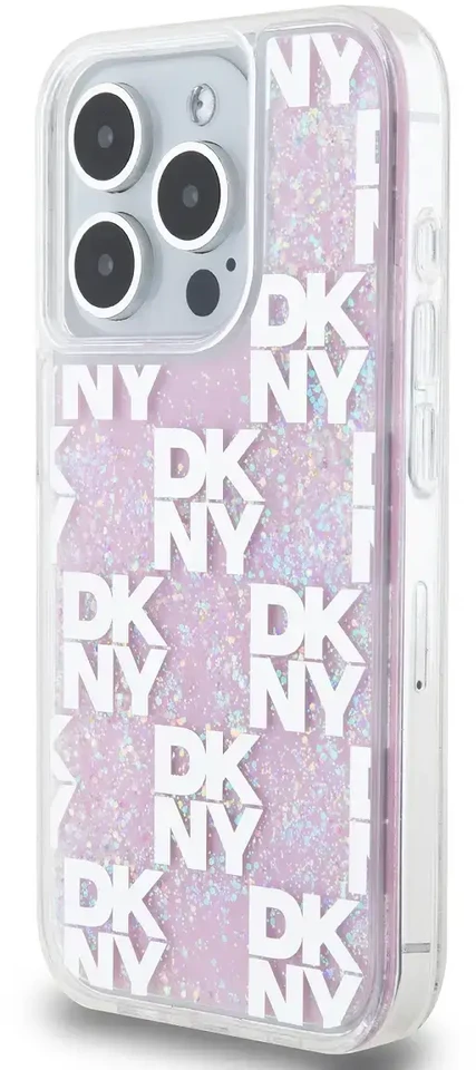 Apple iPhone 15 Pro DKNY dėklas Liquid Glitter Multilogo (DKHCP15LLCPEPP) rožinės spalvos