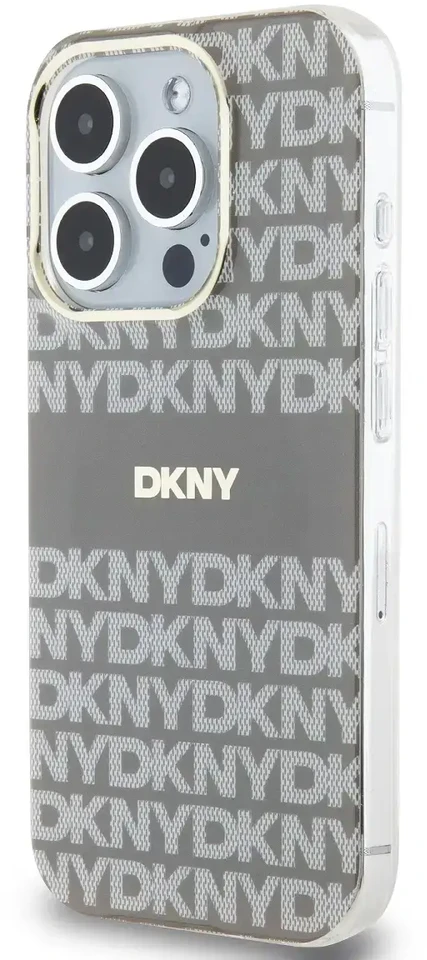DKNY PC/TPU Repeat Pattern Tonal Stripe Magsafe dėklas telefonui Apple iPhone 14 Pro Max rusvai gelsvas