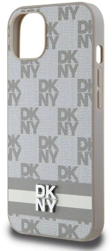 DKNY PU odinis languotas raštas ir dryžuotas dėklas Apple iPhone 13 rusvai gelsvas