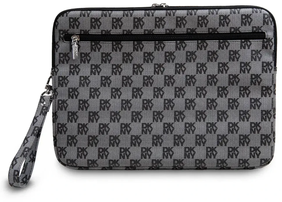 DKNY PU Leather Checkered Pattern and Stripe dėklas nešiojamam kompiuteriui 13/14" juodos spalvos