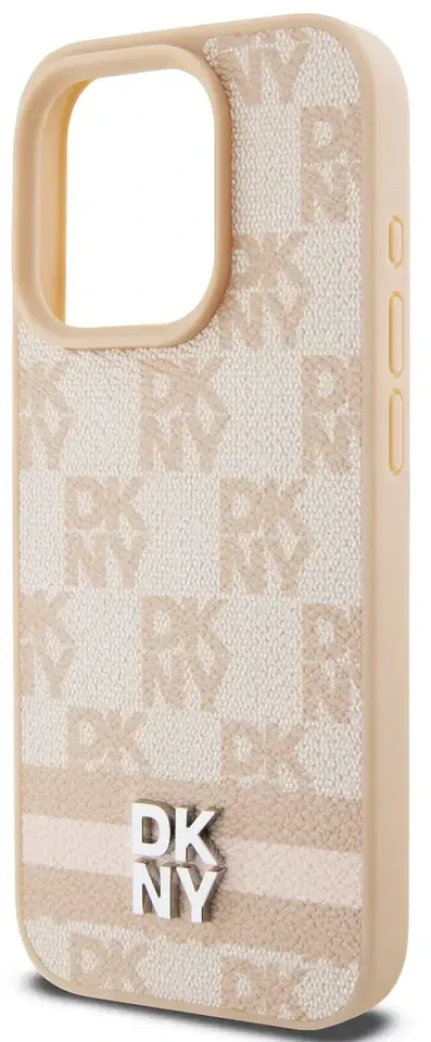 Apple iPhone 14 Pro Max DKNY odinis dėklas Checkered Mono Pattern & Printed Stripes (DKHCP14XPCPTSSP) rožinės spalvos