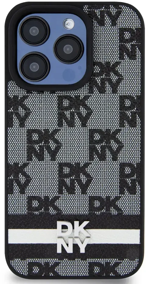 Apple iPhone 14 Pro Max DKNY odinis dėklas Checkered Mono Pattern & Printed Stripes (DKHCP14XPCPTSSK) juodos spalvos