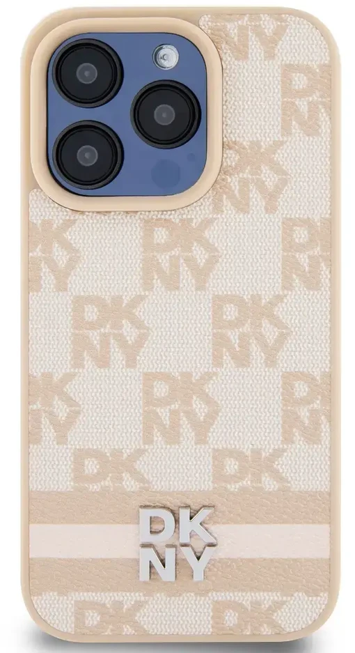 Apple iPhone 14 Pro Max DKNY odinis dėklas Checkered Mono Pattern & Printed Stripes (DKHCP14XPCPTSSP) rožinės spalvos