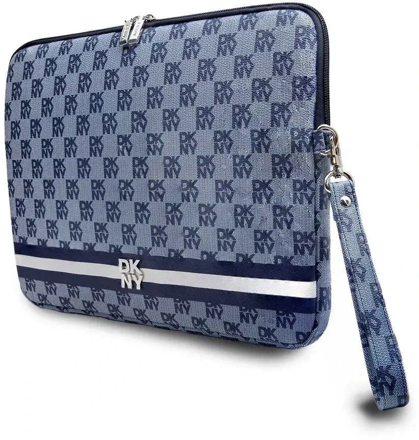 DKNY PU Leather Checkered Pattern and Stripe dėklas nešiojamam kompiuteriui 13/14" rožinės spalvos