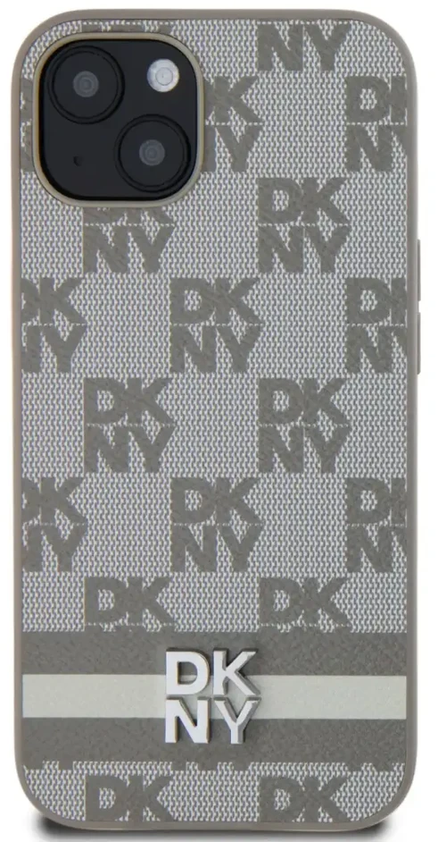 DKNY PU odinis languotas raštas ir dryžuotas dėklas Apple iPhone 13 rusvai gelsvas