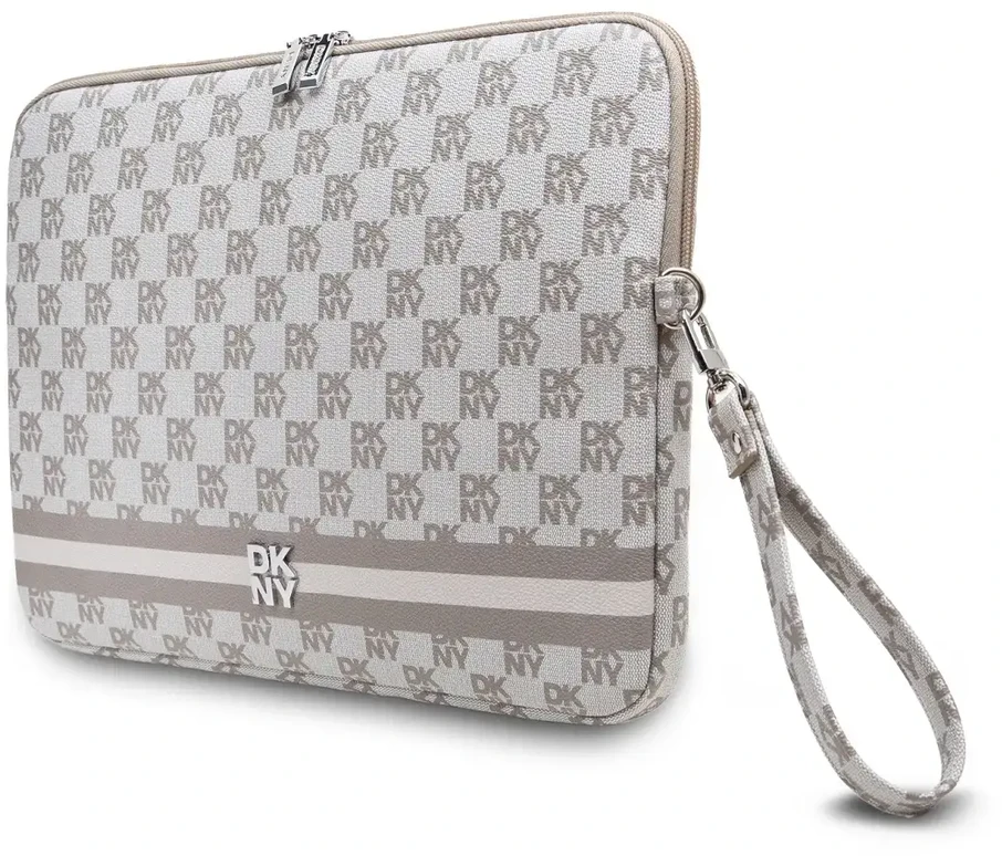 DKNY PU Leather Checkered Pattern and Stripe dėklas nešiojamam kompiuteriui 13/14" rusvai gelsvas