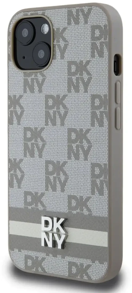 DKNY PU odinis languotas raštas ir dryžuotas dėklas Apple iPhone 13 rusvai gelsvas