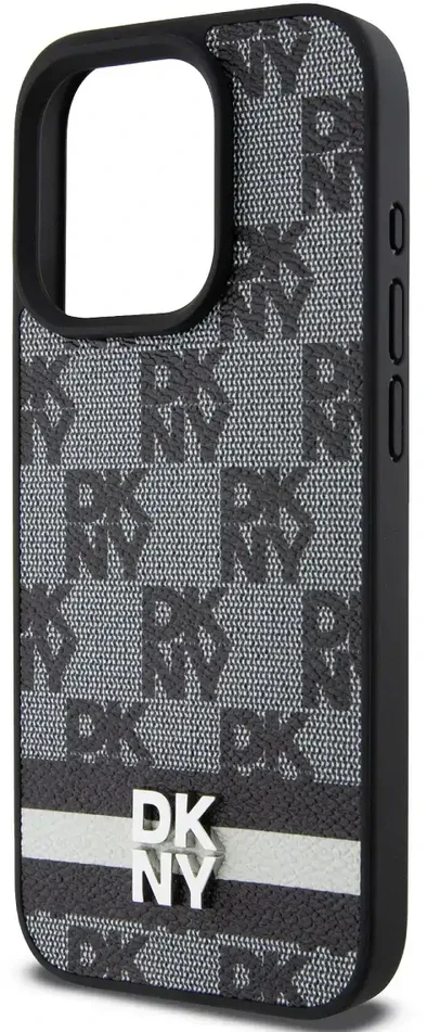 Apple iPhone 14 Pro Max DKNY odinis dėklas Checkered Mono Pattern & Printed Stripes (DKHCP14XPCPTSSK) juodos spalvos