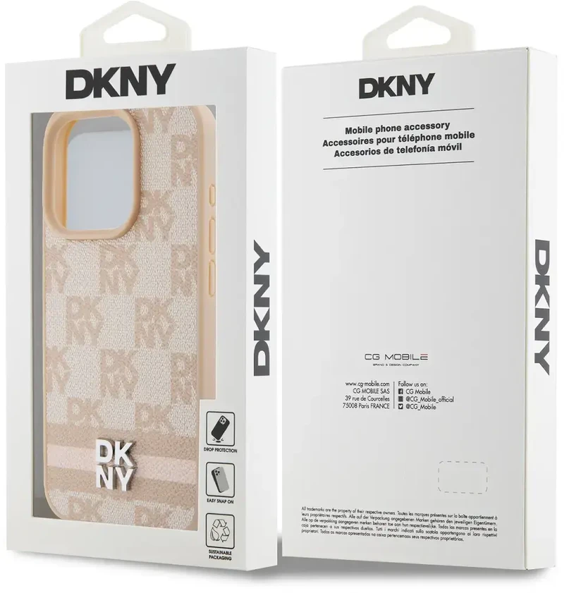 Apple iPhone 14 Pro DKNY odinis dėklas Checkered Mono Pattern & Printed Stripes (DKHCP14LPCPTSSP) rožinės spalvos
